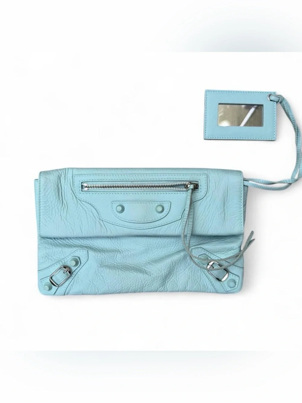 Balenciaga Mint/Pale Blue Leather Classic Giant Envelope Clutch